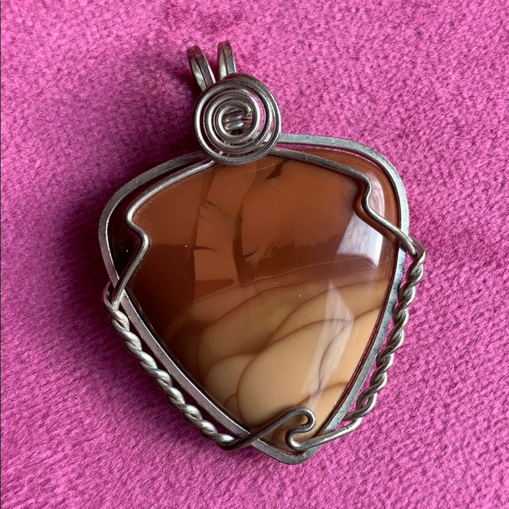 Silver wire wrapped natural Jasper pendant